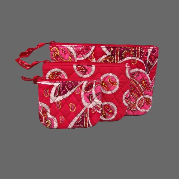 Vera Bradley Lined Trio Cosmetic Makeup Bag Set of 3 in Rosy Posies Fabric - Picture 2 of 6